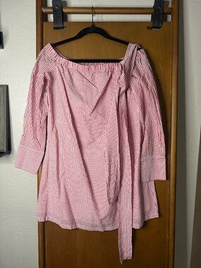 Club Monaco Red and White Striped Long-Sleeve Dress M